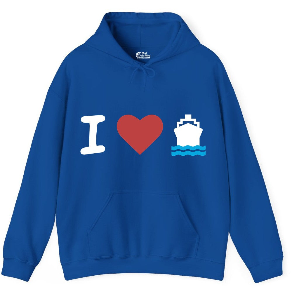 I Love Cruises Shirt - Funny Cruise Ship Shirt Gift for Cruise Lovers (Hoodie) in Royal - I Love Cruises Bold Cruise Ship Graphic Shirt for Cruise Enthusiasts