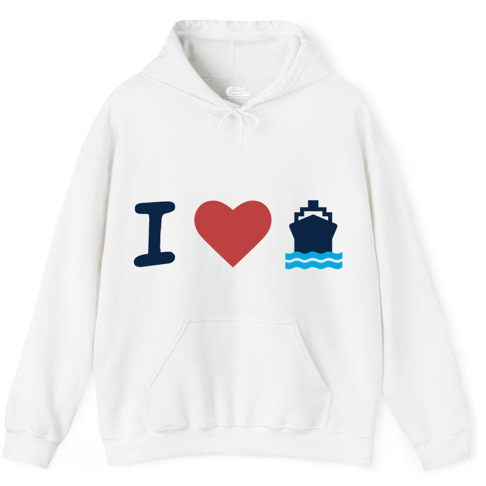 I Love Cruises Shirt - Funny Cruise Ship Shirt Gift for Cruise Lovers (Hoodie) in White - I Love Cruises Bold Cruise Ship Graphic Shirt for Cruise Enthusiasts
