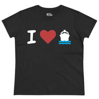 I Love Cruises Shirt - Funny Cruise Ship Shirt Gift for Cruise Lovers (Ladies Tee) in Black - I Love Cruises Bold Cruise Ship Graphic Shirt for Cruise Enthusiasts