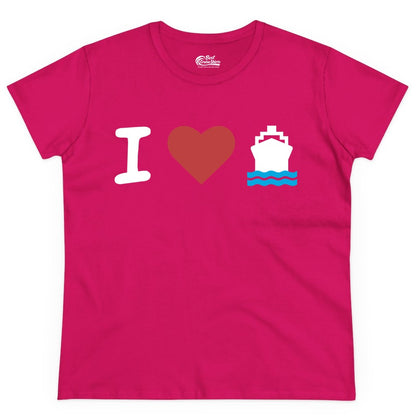 I Love Cruises Shirt - Funny Cruise Ship Shirt Gift for Cruise Lovers (Ladies Tee) in Heliconia - I Love Cruises Bold Cruise Ship Graphic Shirt for Cruise Enthusiasts