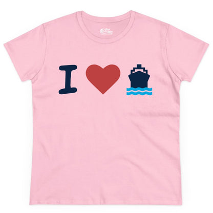 I Love Cruises Shirt - Funny Cruise Ship Shirt Gift for Cruise Lovers (Ladies Tee) in Light Pink - I Love Cruises Bold Cruise Ship Graphic Shirt for Cruise Enthusiasts