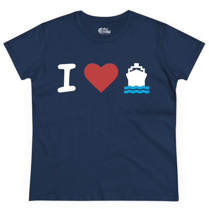 I Love Cruises Shirt - Funny Cruise Ship Shirt Gift for Cruise Lovers (Ladies Tee) in Navy - I Love Cruises Bold Cruise Ship Graphic Shirt for Cruise Enthusiasts