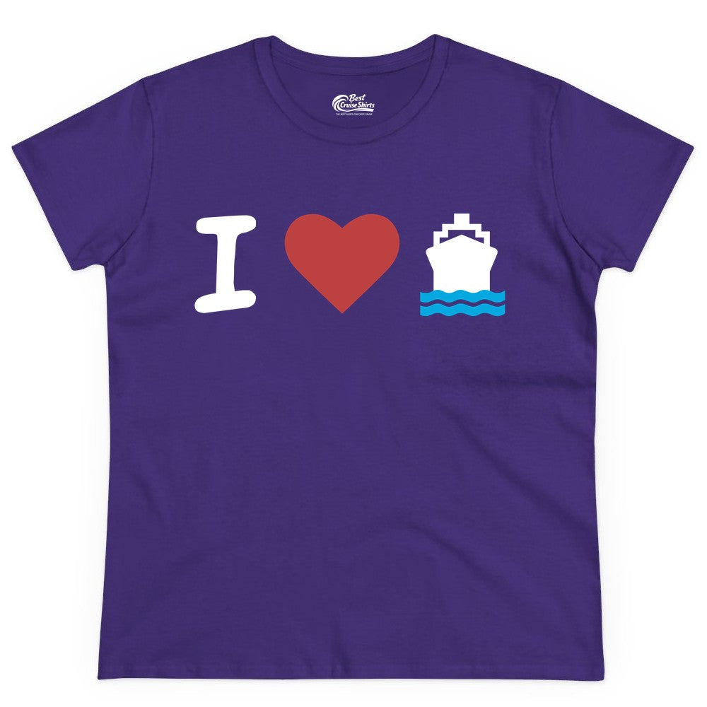 I Love Cruises Shirt - Funny Cruise Ship Shirt Gift for Cruise Lovers (Ladies Tee) in Purple - I Love Cruises Bold Cruise Ship Graphic Shirt for Cruise Enthusiasts
