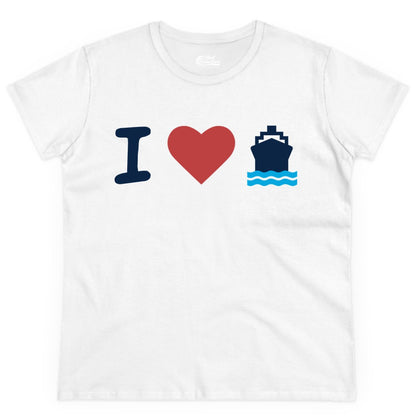 I Love Cruises Shirt - Funny Cruise Ship Shirt Gift for Cruise Lovers (Ladies Tee) in White - I Love Cruises Bold Cruise Ship Graphic Shirt for Cruise Enthusiasts