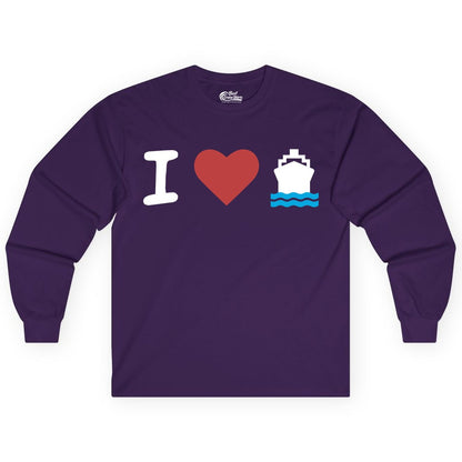 I Love Cruises Shirt - Funny Cruise Ship Shirt Gift for Cruise Lovers (Long Sleeve) in Purple - I Love Cruises Bold Cruise Ship Graphic Shirt for Cruise Enthusiasts