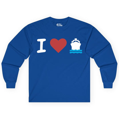 I Love Cruises Shirt - Funny Cruise Ship Shirt Gift for Cruise Lovers (Long Sleeve) in Royal - I Love Cruises Bold Cruise Ship Graphic Shirt for Cruise Enthusiasts