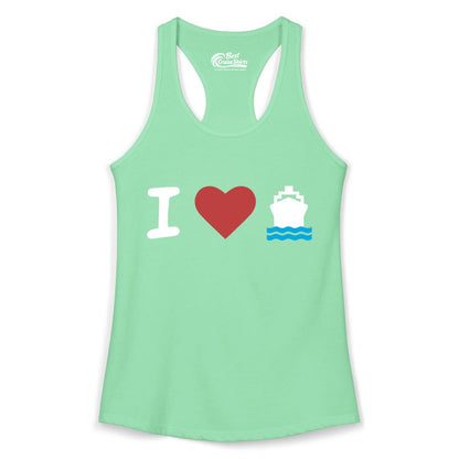 I Love Cruises Shirt - Funny Cruise Ship Shirt Gift for Cruise Lovers (Ladies Tank) in Solid Mint - I Love Cruises Bold Cruise Ship Graphic Shirt for Cruise Enthusiasts