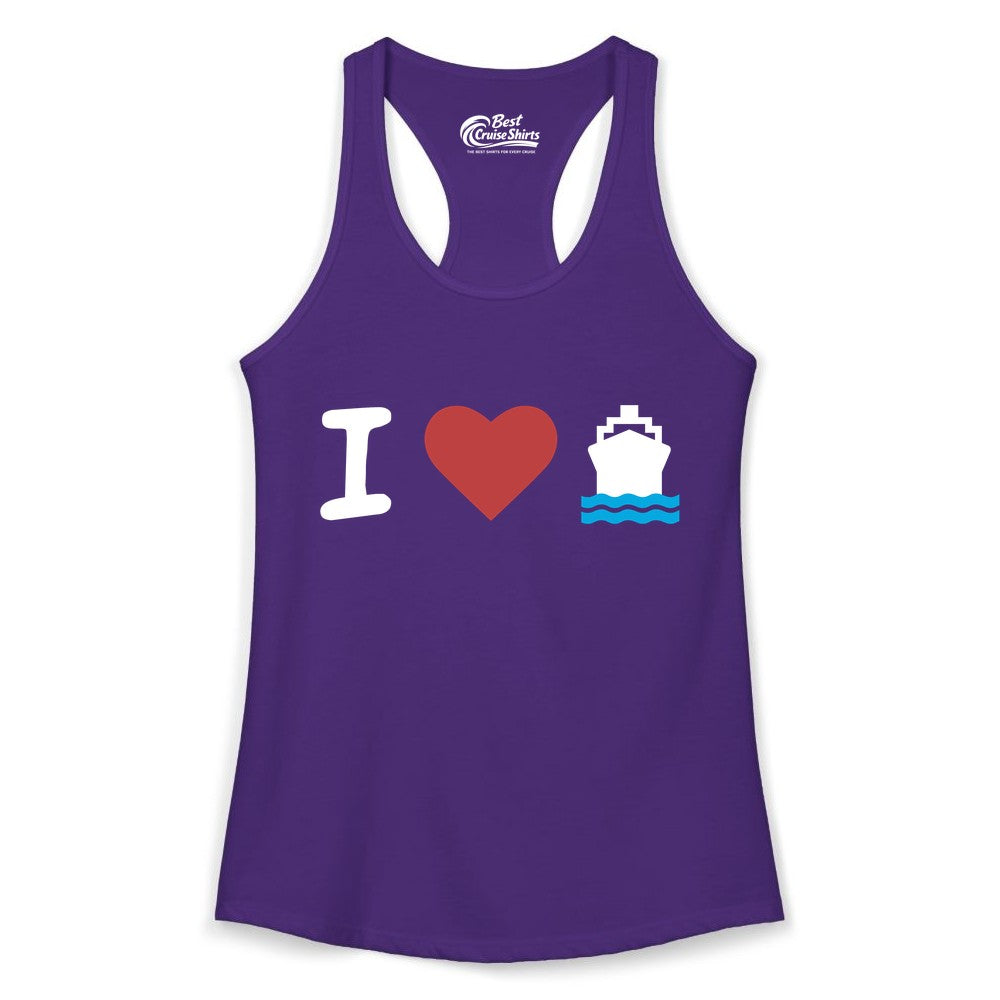 I Love Cruises Shirt - Funny Cruise Ship Shirt Gift for Cruise Lovers (Ladies Tank) in Solid Purple Rush - I Love Cruises Bold Cruise Ship Graphic Shirt for Cruise Enthusiasts