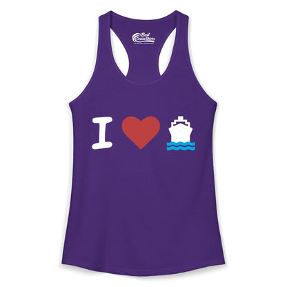 I Love Cruises Shirt - Funny Cruise Ship Shirt Gift for Cruise Lovers (Ladies Tank) in Solid Purple Rush - I Love Cruises Bold Cruise Ship Graphic Shirt for Cruise Enthusiasts