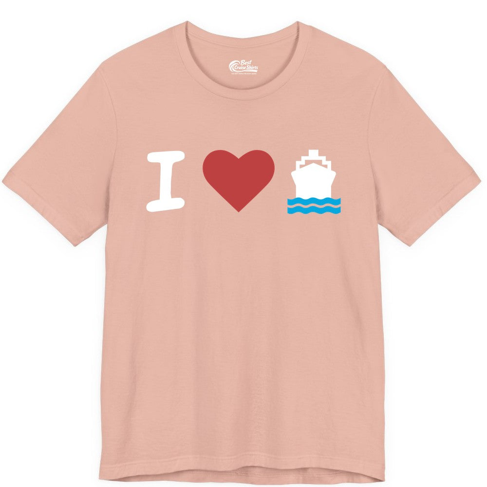 I Love Cruises Shirt - Funny Cruise Ship Shirt Gift for Cruise Lovers (Premium Tee) in Peach - I Love Cruises Bold Cruise Ship Graphic Shirt for Cruise Enthusiasts