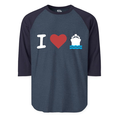 I Love Cruises Shirt - Funny Cruise Ship Shirt Gift for Cruise Lovers (Raglan) in Heather DenimNavy - I Love Cruises Bold Cruise Ship Graphic Shirt for Cruise Enthusiasts