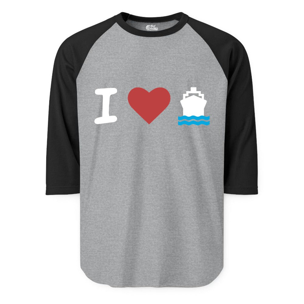 I Love Cruises Shirt - Funny Cruise Ship Shirt Gift for Cruise Lovers (Raglan) in Heather GreyBlack - I Love Cruises Bold Cruise Ship Graphic Shirt for Cruise Enthusiasts