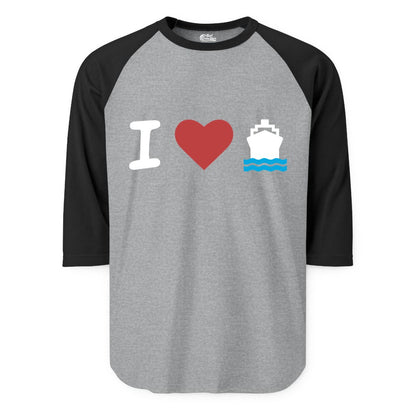 I Love Cruises Shirt - Funny Cruise Ship Shirt Gift for Cruise Lovers (Raglan) in Heather GreyBlack - I Love Cruises Bold Cruise Ship Graphic Shirt for Cruise Enthusiasts
