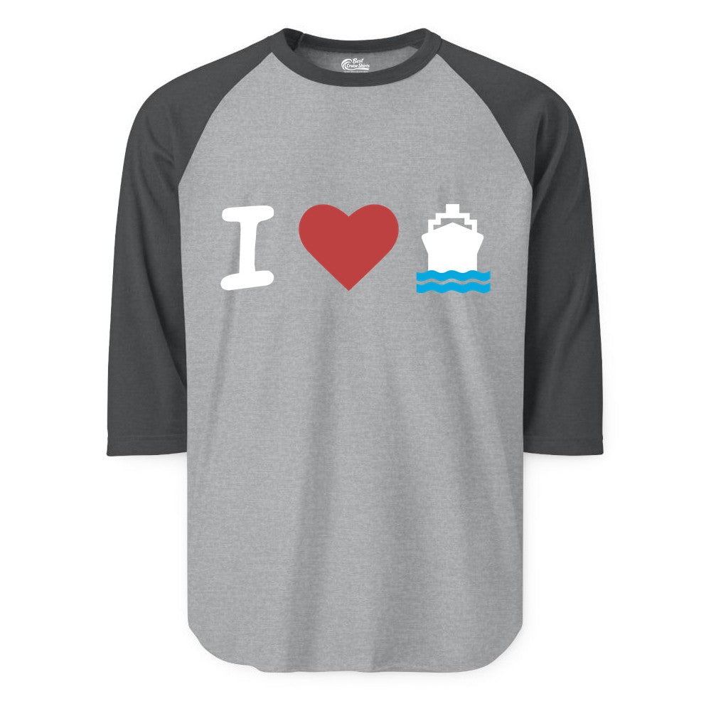 I Love Cruises Shirt - Funny Cruise Ship Shirt Gift for Cruise Lovers (Raglan) in Heather GreyHeather Charcoal - I Love Cruises Bold Cruise Ship Graphic Shirt for Cruise Enthusiasts