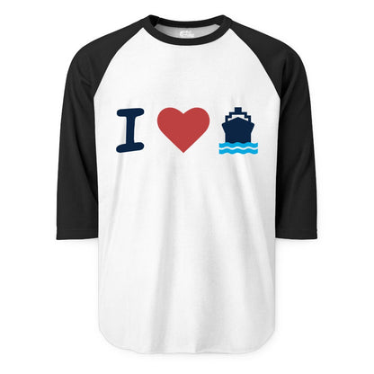 I Love Cruises Shirt - Funny Cruise Ship Shirt Gift for Cruise Lovers (Raglan) in WhiteBlack - I Love Cruises Bold Cruise Ship Graphic Shirt for Cruise Enthusiasts