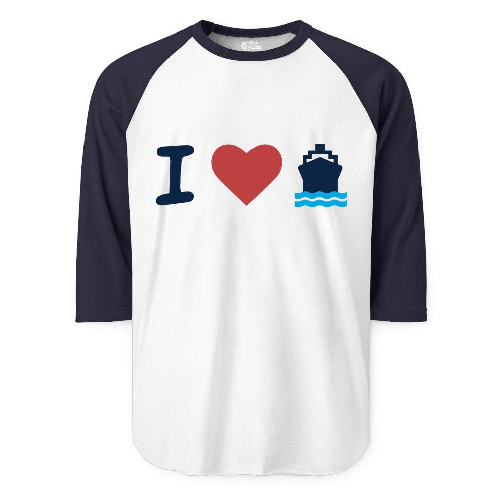 I Love Cruises Shirt - Funny Cruise Ship Shirt Gift for Cruise Lovers (Raglan) in WhiteNavy - I Love Cruises Bold Cruise Ship Graphic Shirt for Cruise Enthusiasts