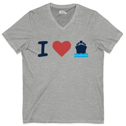 I Love Cruises Shirt - Funny Cruise Ship Shirt Gift for Cruise Lovers (V-Neck) in Athletic Heather - I Love Cruises Bold Cruise Ship Graphic Shirt for Cruise Enthusiasts