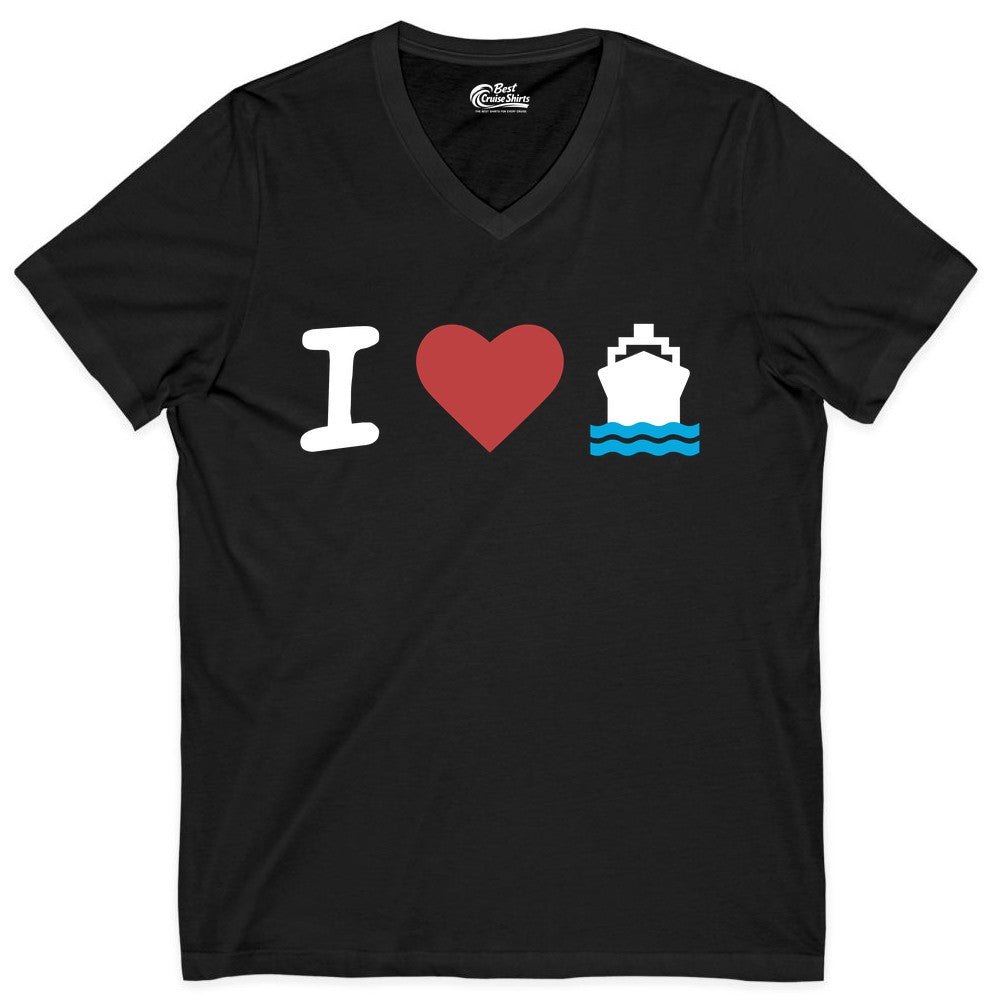 I Love Cruises Shirt - Funny Cruise Ship Shirt Gift for Cruise Lovers (V-Neck) in Black - I Love Cruises Bold Cruise Ship Graphic Shirt for Cruise Enthusiasts