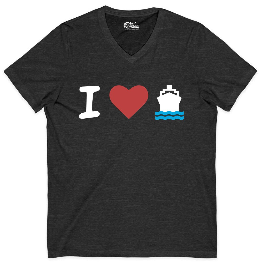 I Love Cruises Shirt - Funny Cruise Ship Shirt Gift for Cruise Lovers (V-Neck) in Dark Grey Heather - I Love Cruises Bold Cruise Ship Graphic Shirt for Cruise Enthusiasts