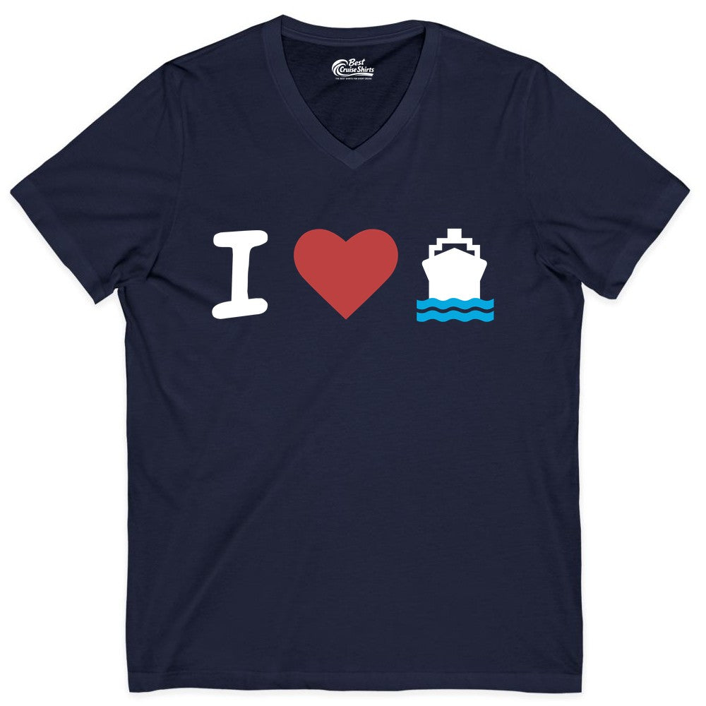 I Love Cruises Shirt - Funny Cruise Ship Shirt Gift for Cruise Lovers (V-Neck) in Navy - I Love Cruises Bold Cruise Ship Graphic Shirt for Cruise Enthusiasts