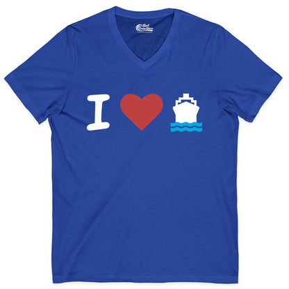 I Love Cruises Shirt - Funny Cruise Ship Shirt Gift for Cruise Lovers (V-Neck) in True Royal - I Love Cruises Bold Cruise Ship Graphic Shirt for Cruise Enthusiasts