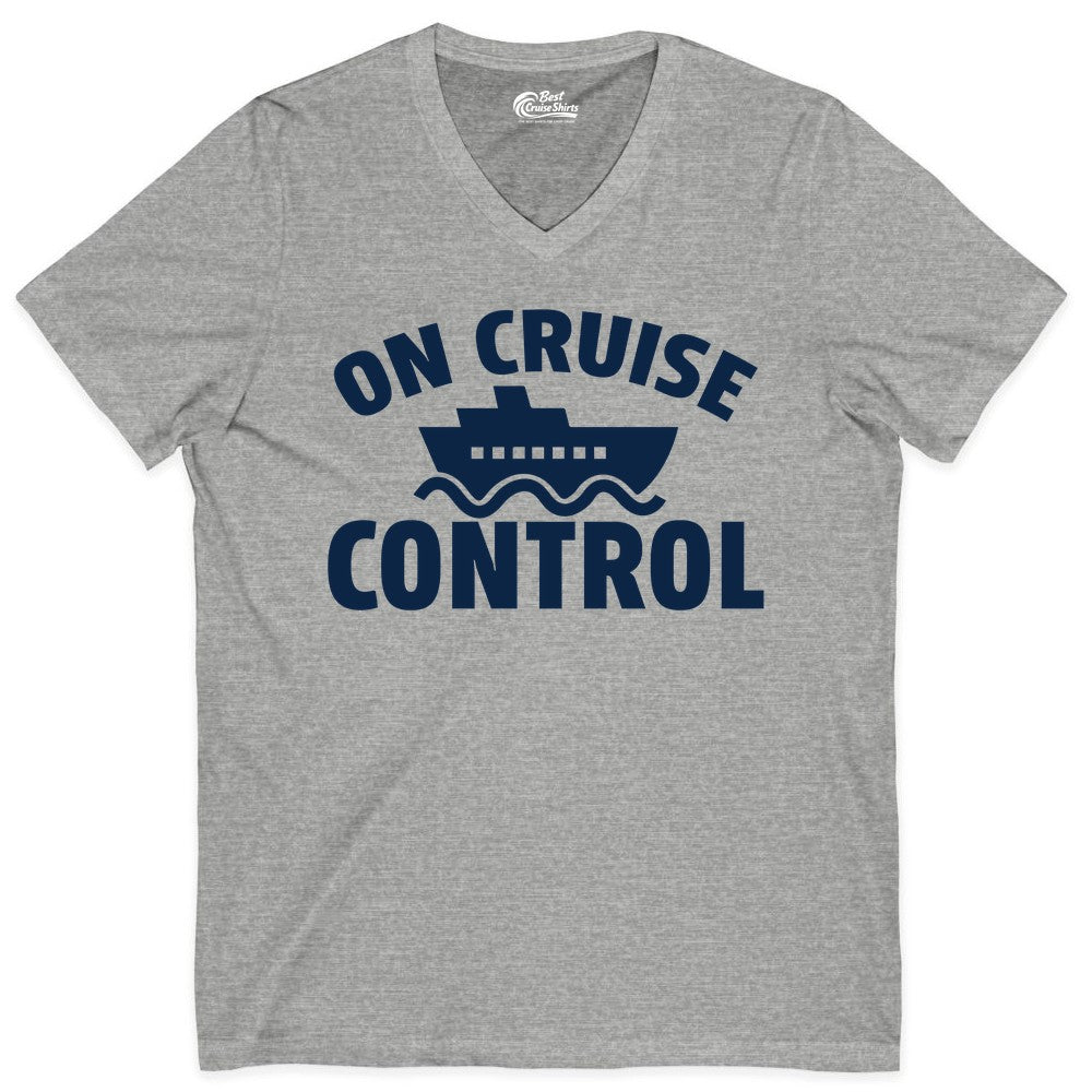 On Cruise Control Shirt - Funny Cruise Shirt for Vacation Travelers (V-Neck) in Athletic Heather - On Cruise Control Shirt - Playful Cruise Ship Bold Typography Design
