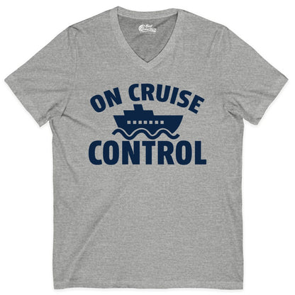 On Cruise Control Shirt - Funny Cruise Shirt for Vacation Travelers (V-Neck) in Athletic Heather - On Cruise Control Shirt - Playful Cruise Ship Bold Typography Design