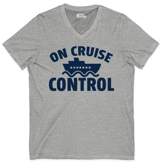 On Cruise Control Shirt - Funny Cruise Shirt for Vacation Travelers (V-Neck) in Athletic Heather - On Cruise Control Shirt - Playful Cruise Ship Bold Typography Design