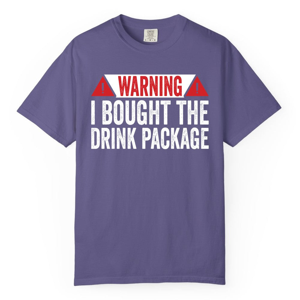 Cruise Drink Package Shirt - Funny Cruise Warning Drinking Tee (Comfort Color) in Grape - Warning I Bought The Drink Package Funny Cruise Shirt