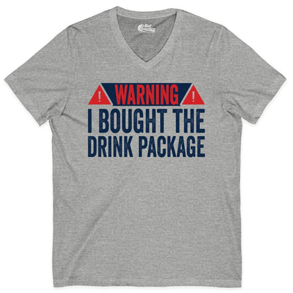 Cruise Drink Package Shirt - Funny Cruise Warning Drinking Tee (V-Neck) in Athletic Heather - Warning I Bought The Drink Package Funny Cruise Shirt