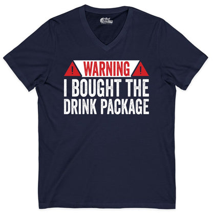 Cruise Drink Package Shirt - Funny Cruise Warning Drinking Tee (V-Neck) in Navy - Warning I Bought The Drink Package Funny Cruise Shirt