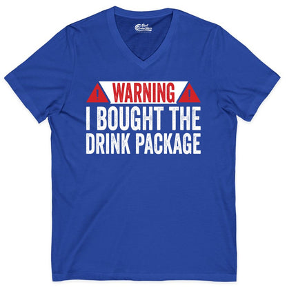 Cruise Drink Package Shirt - Funny Cruise Warning Drinking Tee (V-Neck) in True Royal - Warning I Bought The Drink Package Funny Cruise Shirt