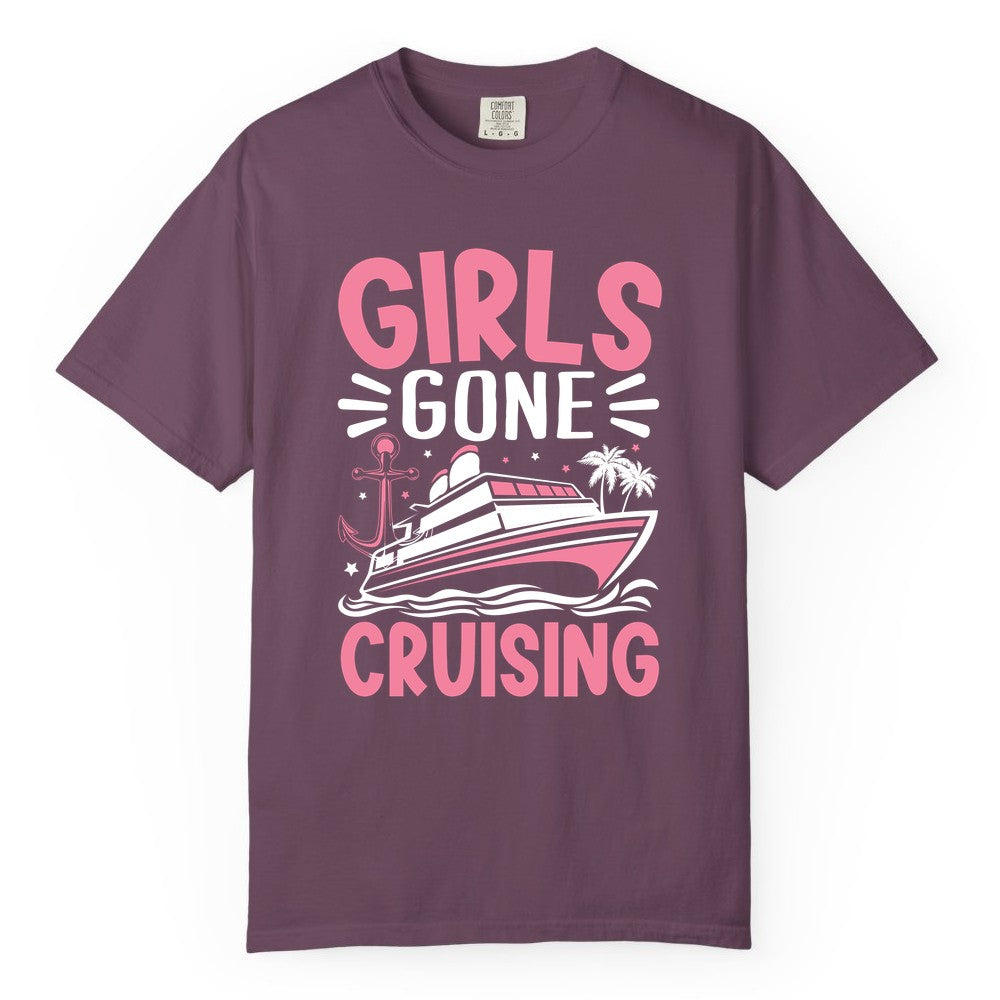 Girls Cruise Shirt - Fun Cruise Girls Trip Tee for Group Getaways (Comfort Color) in Berry - Girls Gone Cruising Tropical Pink Group Cruise Adventure Shirt
