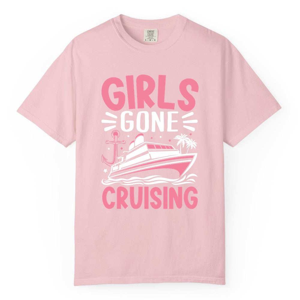 Girls Cruise Shirt - Fun Cruise Girls Trip Tee for Group Getaways (Comfort Color) in Blossom - Girls Gone Cruising Tropical Pink Group Cruise Adventure Shirt