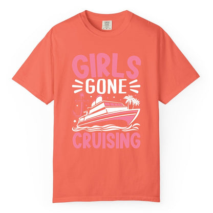 Girls Cruise Shirt - Fun Cruise Girls Trip Tee for Group Getaways (Comfort Color) in Bright Salmon - Girls Gone Cruising Tropical Pink Group Cruise Adventure Shirt