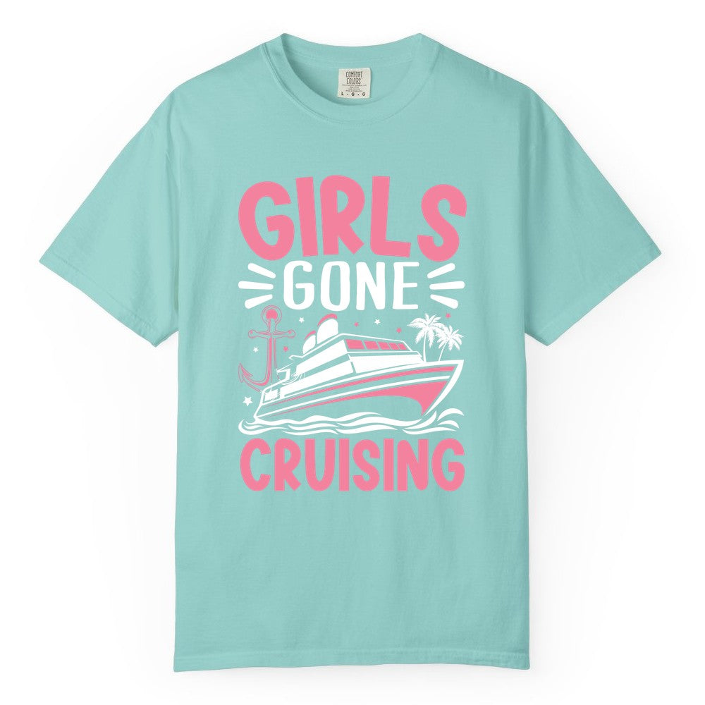 Girls Cruise Shirt - Fun Cruise Girls Trip Tee for Group Getaways (Comfort Color) in Chalky Mint - Girls Gone Cruising Tropical Pink Group Cruise Adventure Shirt