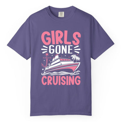 Girls Cruise Shirt - Fun Cruise Girls Trip Tee for Group Getaways (Comfort Color) in Grape - Girls Gone Cruising Tropical Pink Group Cruise Adventure Shirt