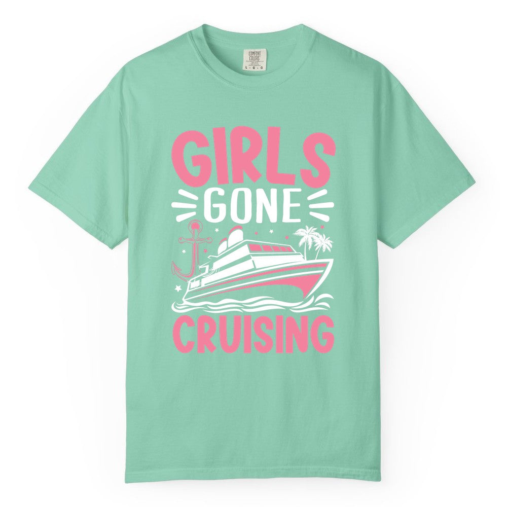 Girls Cruise Shirt - Fun Cruise Girls Trip Tee for Group Getaways (Comfort Color) in Island Reef - Girls Gone Cruising Tropical Pink Group Cruise Adventure Shirt