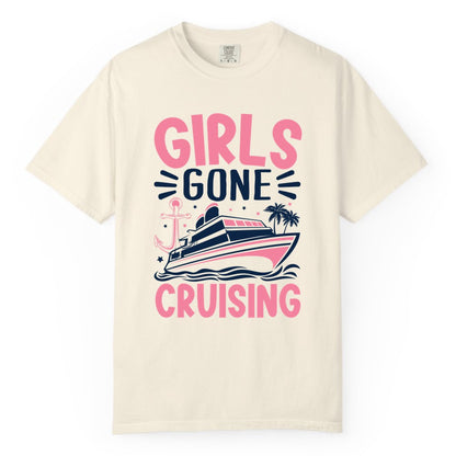 Girls Cruise Shirt - Fun Cruise Girls Trip Tee for Group Getaways (Comfort Color) in Ivory - Girls Gone Cruising Tropical Pink Group Cruise Adventure Shirt
