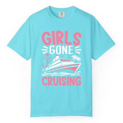 Girls Cruise Shirt - Fun Cruise Girls Trip Tee for Group Getaways (Comfort Color) in Lagoon Blue - Girls Gone Cruising Tropical Pink Group Cruise Adventure Shirt