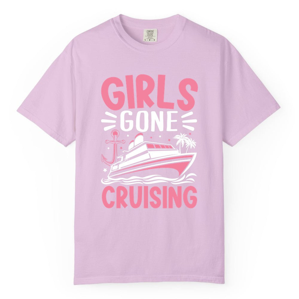 Girls Cruise Shirt - Fun Cruise Girls Trip Tee for Group Getaways (Comfort Color) in Orchid - Girls Gone Cruising Tropical Pink Group Cruise Adventure Shirt