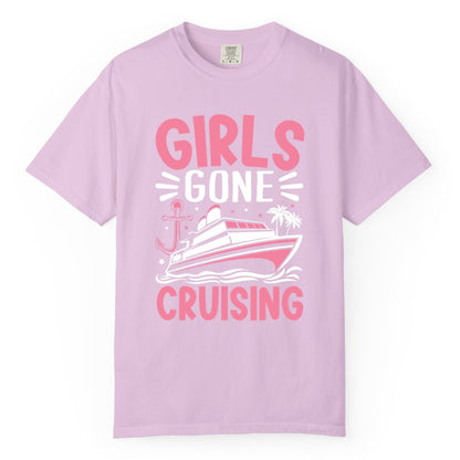 Girls Cruise Shirt - Fun Cruise Girls Trip Tee for Group Getaways (Comfort Color) in Orchid - Girls Gone Cruising Tropical Pink Group Cruise Adventure Shirt