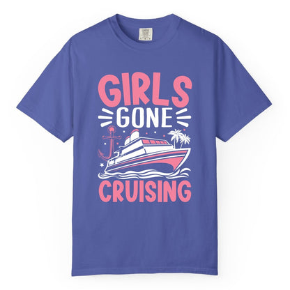 Girls Cruise Shirt - Fun Cruise Girls Trip Tee for Group Getaways (Comfort Color) in Periwinkle - Girls Gone Cruising Tropical Pink Group Cruise Adventure Shirt