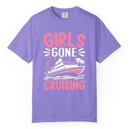 Girls Cruise Shirt - Fun Cruise Girls Trip Tee for Group Getaways (Comfort Color) in Violet - Girls Gone Cruising Tropical Pink Group Cruise Adventure Shirt