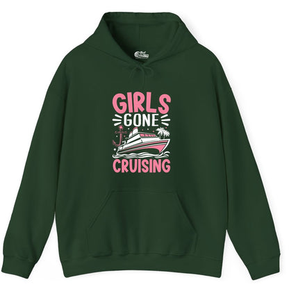 Girls Cruise Shirt - Fun Cruise Girls Trip Tee for Group Getaways (Hoodie) in Forest Green - Girls Gone Cruising Tropical Pink Group Cruise Adventure Shirt