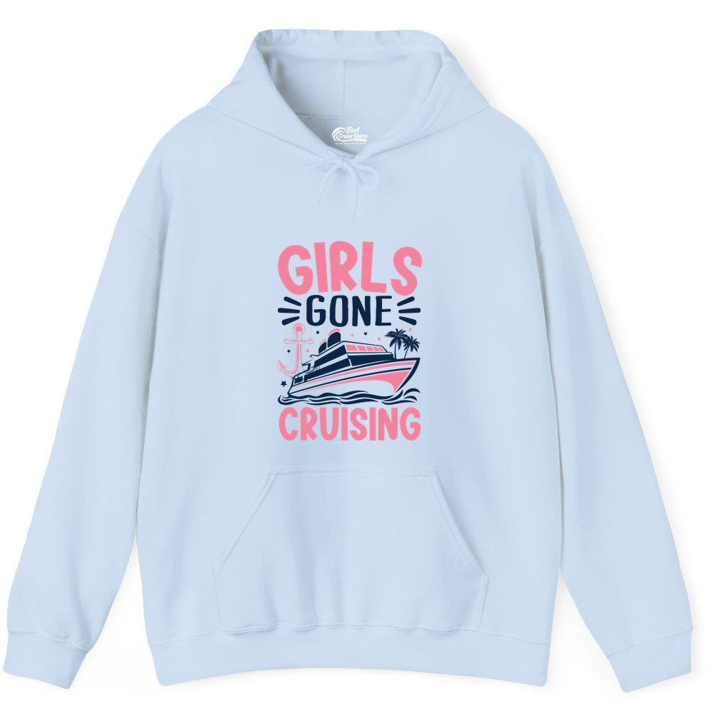 Girls Cruise Shirt - Fun Cruise Girls Trip Tee for Group Getaways (Hoodie) in Light Blue - Girls Gone Cruising Tropical Pink Group Cruise Adventure Shirt