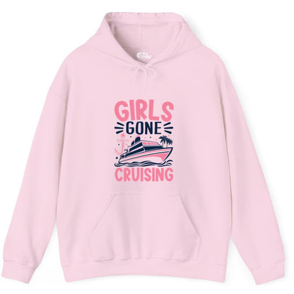 Girls Cruise Shirt - Fun Cruise Girls Trip Tee for Group Getaways (Hoodie) in Light Pink - Girls Gone Cruising Tropical Pink Group Cruise Adventure Shirt