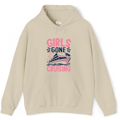 Girls Cruise Shirt - Fun Cruise Girls Trip Tee for Group Getaways (Hoodie) in Sand - Girls Gone Cruising Tropical Pink Group Cruise Adventure Shirt