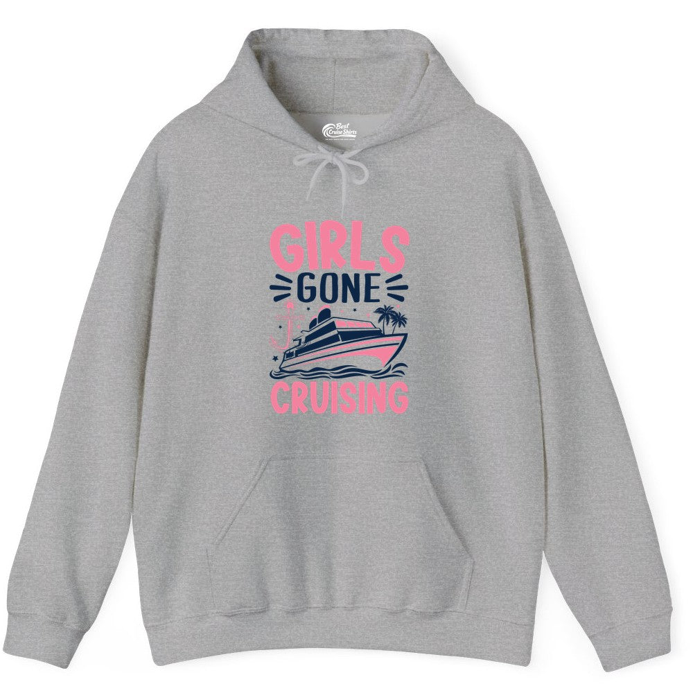 Girls Cruise Shirt - Fun Cruise Girls Trip Tee for Group Getaways (Hoodie) in Sport Grey - Girls Gone Cruising Tropical Pink Group Cruise Adventure Shirt