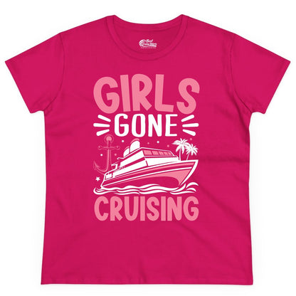 Girls Cruise Shirt - Fun Cruise Girls Trip Tee for Group Getaways (Ladies Tee) in Heliconia - Girls Gone Cruising Tropical Pink Group Cruise Adventure Shirt